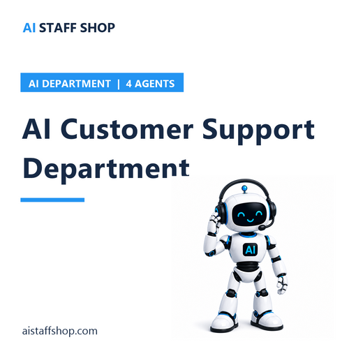AI Customer Support Department - AI Staff Shop product cover with robot mascot wearing a headset