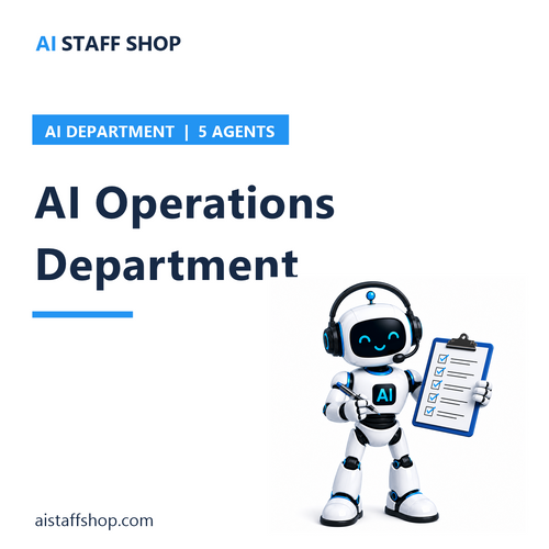 AI Operations Department - AI Staff Shop product cover with robot mascot holding a checklist clipboard