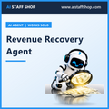 Revenue Recovery Agent product cover with AI Staff Shop robot mascot examining glowing money through a magnifying glass
