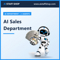 AI Sales Department product cover with AI Staff Shop robot mascot fanning out hundred dollar bills